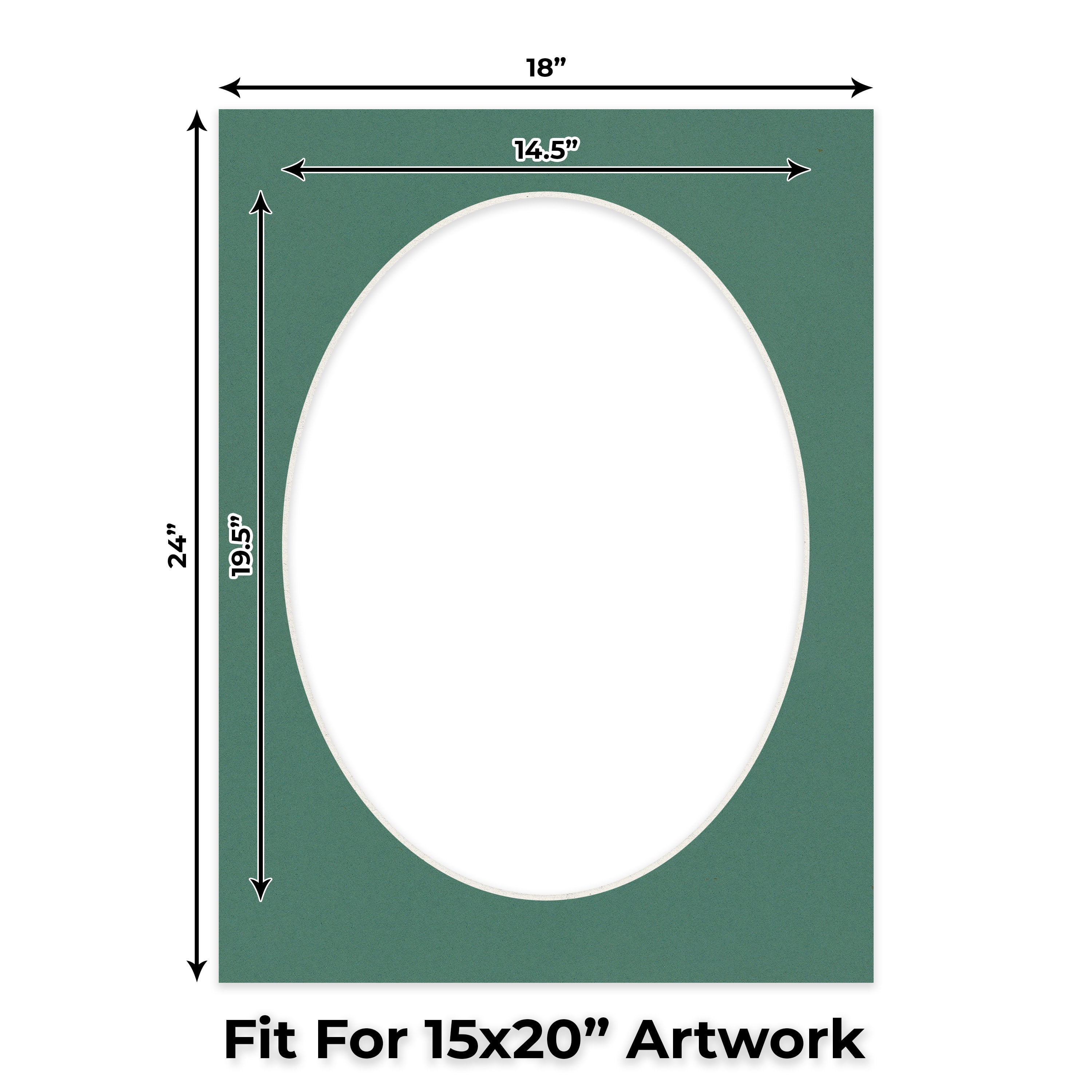 Celtic Green Picture Frame Mat for 18x24 Frames - Oval Opening for 15x20 Photos - 25 Mats