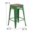 thumbnail image 5 of Flash Furniture Lily 4 Pk. 24" High Backless Green Metal Counter Height Stool with Square Wood Seat, 5 of 13