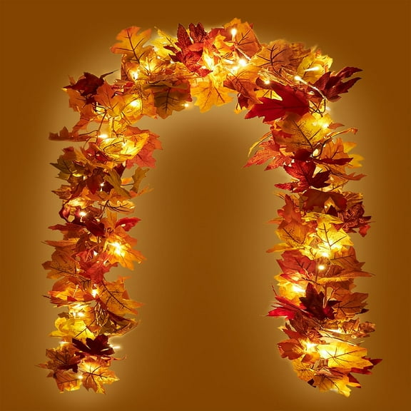 Foraging dimple 2 Pack Fall Maple Garland with 40 LED String Light- 5.8ft/Piece Artificial Fall Foliage Garland Autumn Decor for Home Wedding Party