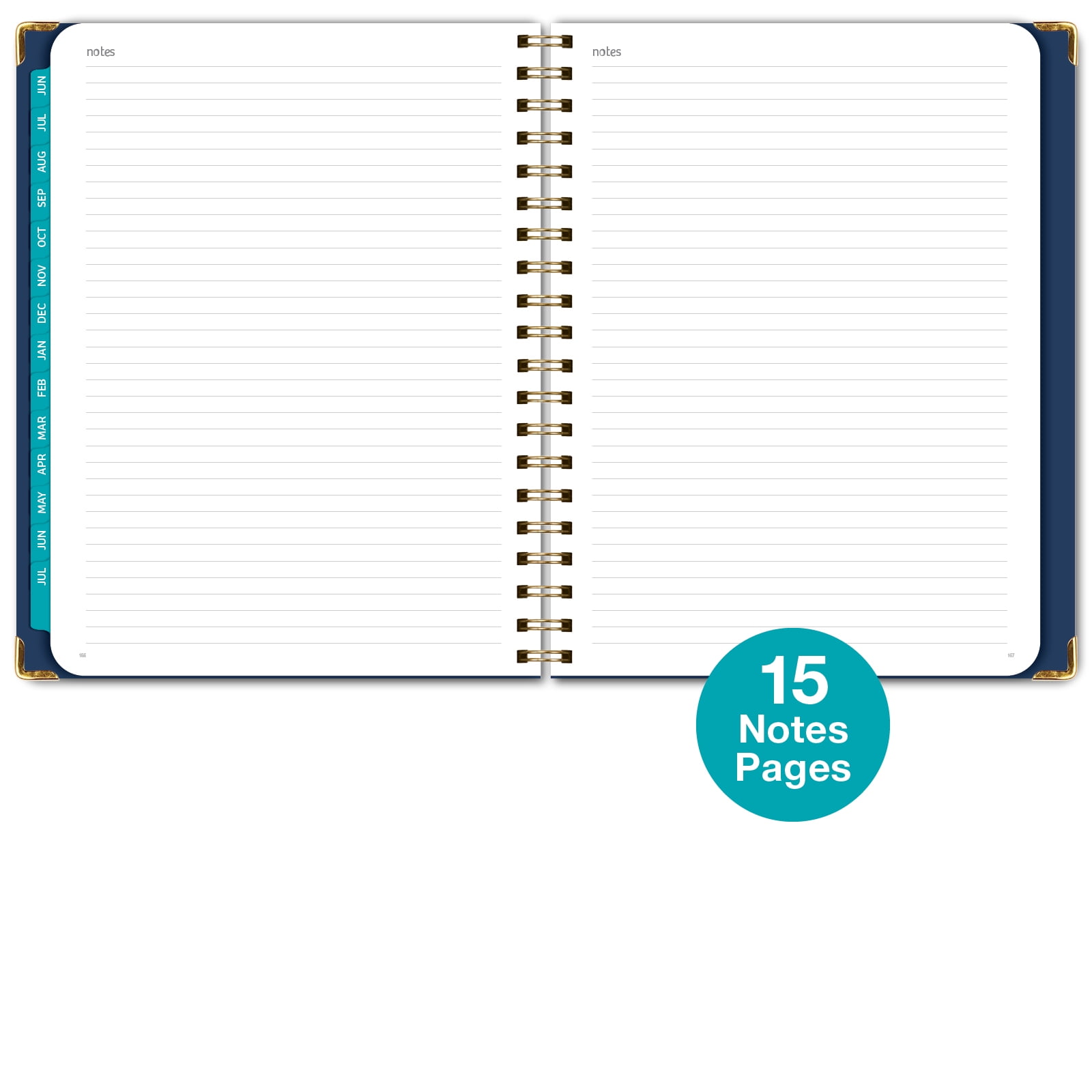 Academic Year 2025-2026 Planner, June 2025 - July 2026, 8.5"x11" Daily Weekly Monthly Planner Yearly Agenda, Hardcover, Bookmark, Pocket Folder and Sticky Note Set (Navy Gold Numbers)