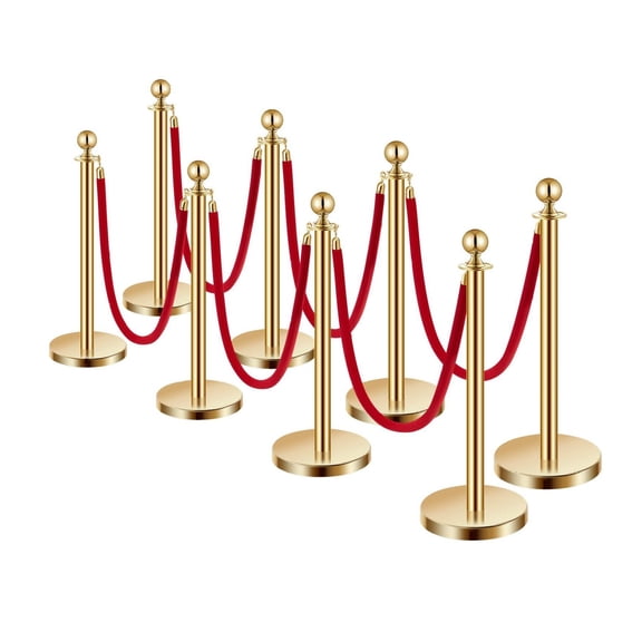 Gold Stanchions and Red Velvet Ropes 4Pcs, Stainless Steel Posts ...
