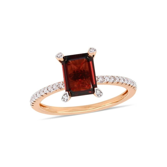 2.13 Carat (Ctw) Octagon-Cut Garnet Ring in 10K Rose Pink Gold with Diamonds for Women