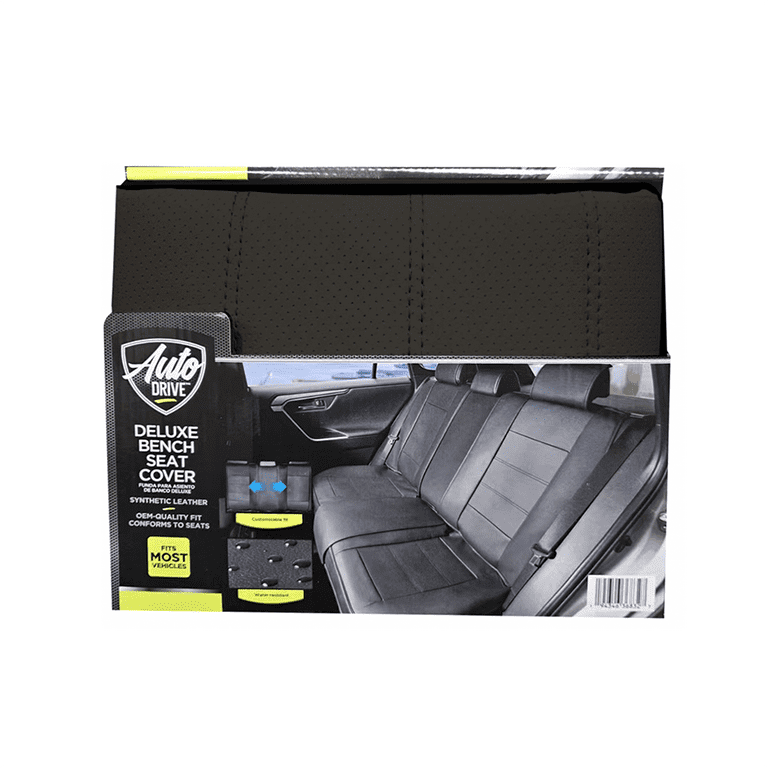 Auto Drive Faux Leather Rear Bench Seat Cover, Black photo 6