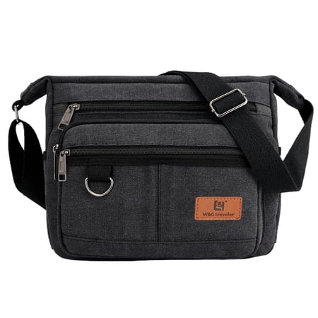 W&G traveler Anti-Theft Waxed Canvas Messenger Bag with RFID Wallet, Black