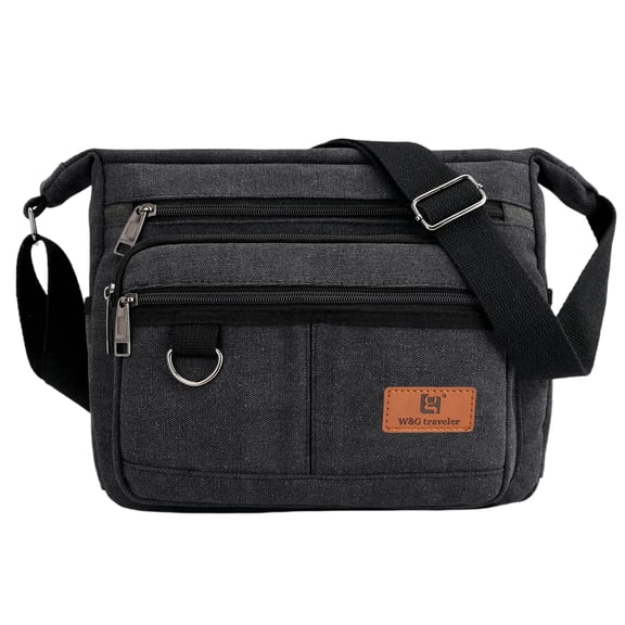 W&G traveler Waxed Canvas Messenger Bag for Men and Women, RFID Crossbody Shoulder Work Bag with Water Bottle Holders, Black