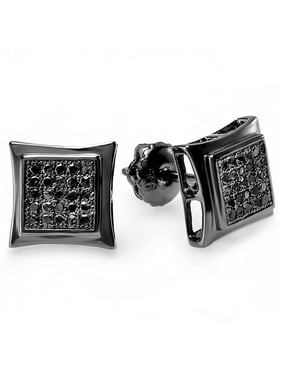 Men S Earrings Product Image 0 12 Carat Ctw Black Rhodium Plated Sterling Silver Round Diamond Kite Shape Mens