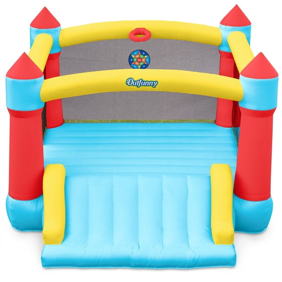 Outfunny Large Bounce House, Outdoor Blow up Bouncy Castle with Slide for Big Kids 3-12