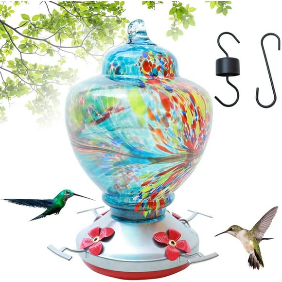 CJJCCF Hummingbird Feeder for Outdoors,Glass Bird Feeders Easy to Clean&Filling，Bird Feeder Best with Color Hand Blown