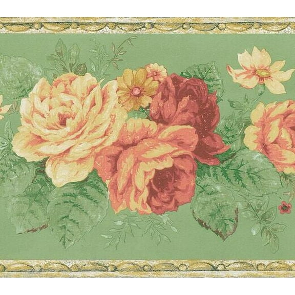 879212 Vintage Floral Green Wallpaper Border FDB03080