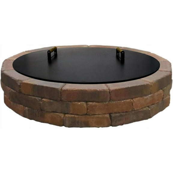 38” Fire Pit Cover Lid Round - Fit for 36” Round Fire Pit Lid for Outdoor Fireplace Cover Lid Steel fire Pit Metal Cover W/ 2 Wooden Handles & Heat Resistant Snuffer Lid for Patio Fire Pit Ring