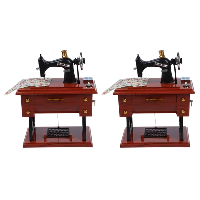 2X Caja de Musica Mecanica de Estilo de Mini Maquina de Coser Vintage Rebobinado