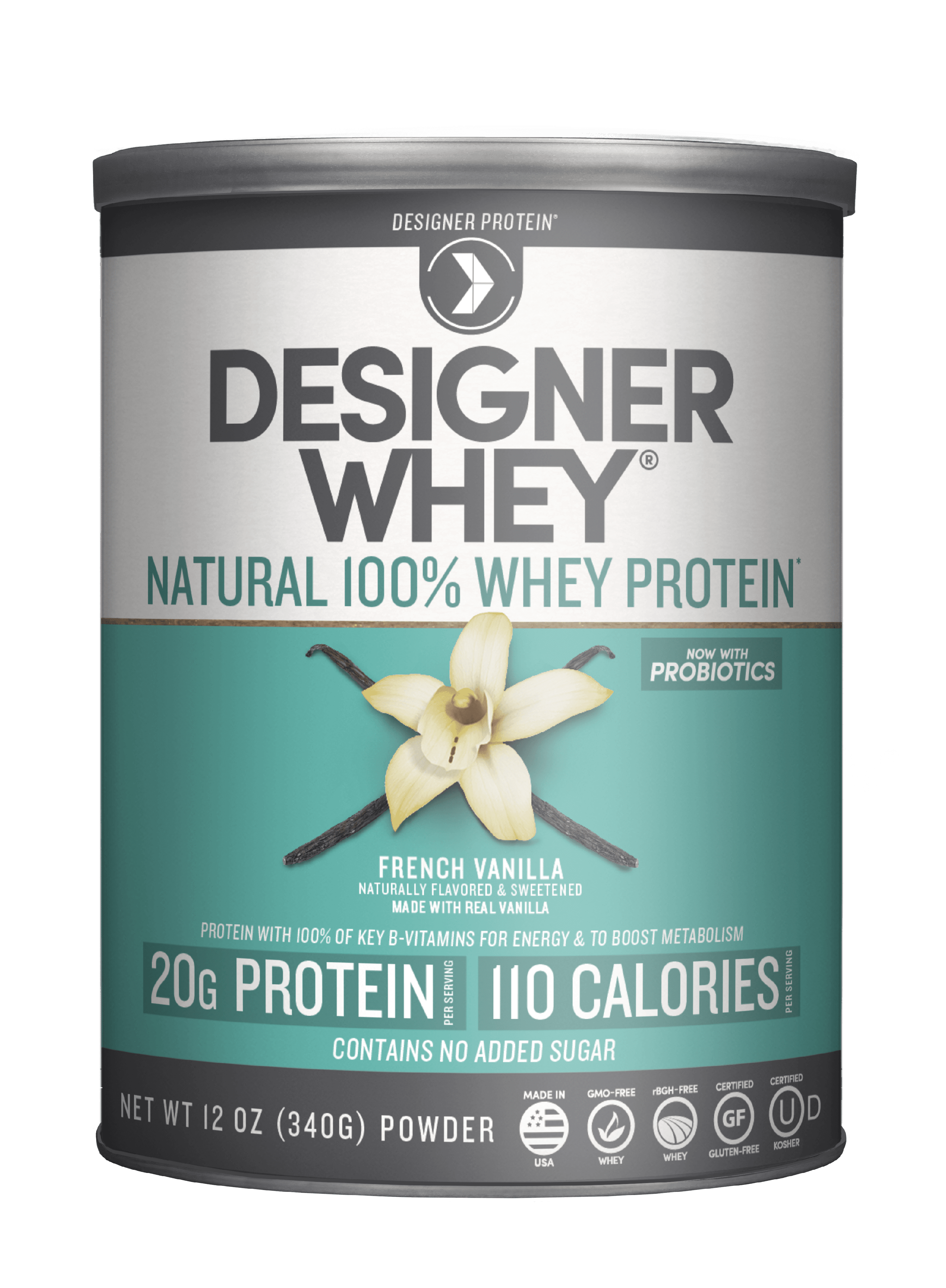 Designer Protein 100 Whey Protein Powder, Purely Unflavored, 20g