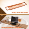 thumbnail image 2 of Graflsoa Premium Bamboo Bathtub Caddy Tray with Reading Rack & Wine Holder, 27.55 Inches, Non-Slip Silicon Grips, Multi-Functional Spa Accessories Organizer, 2 of 6