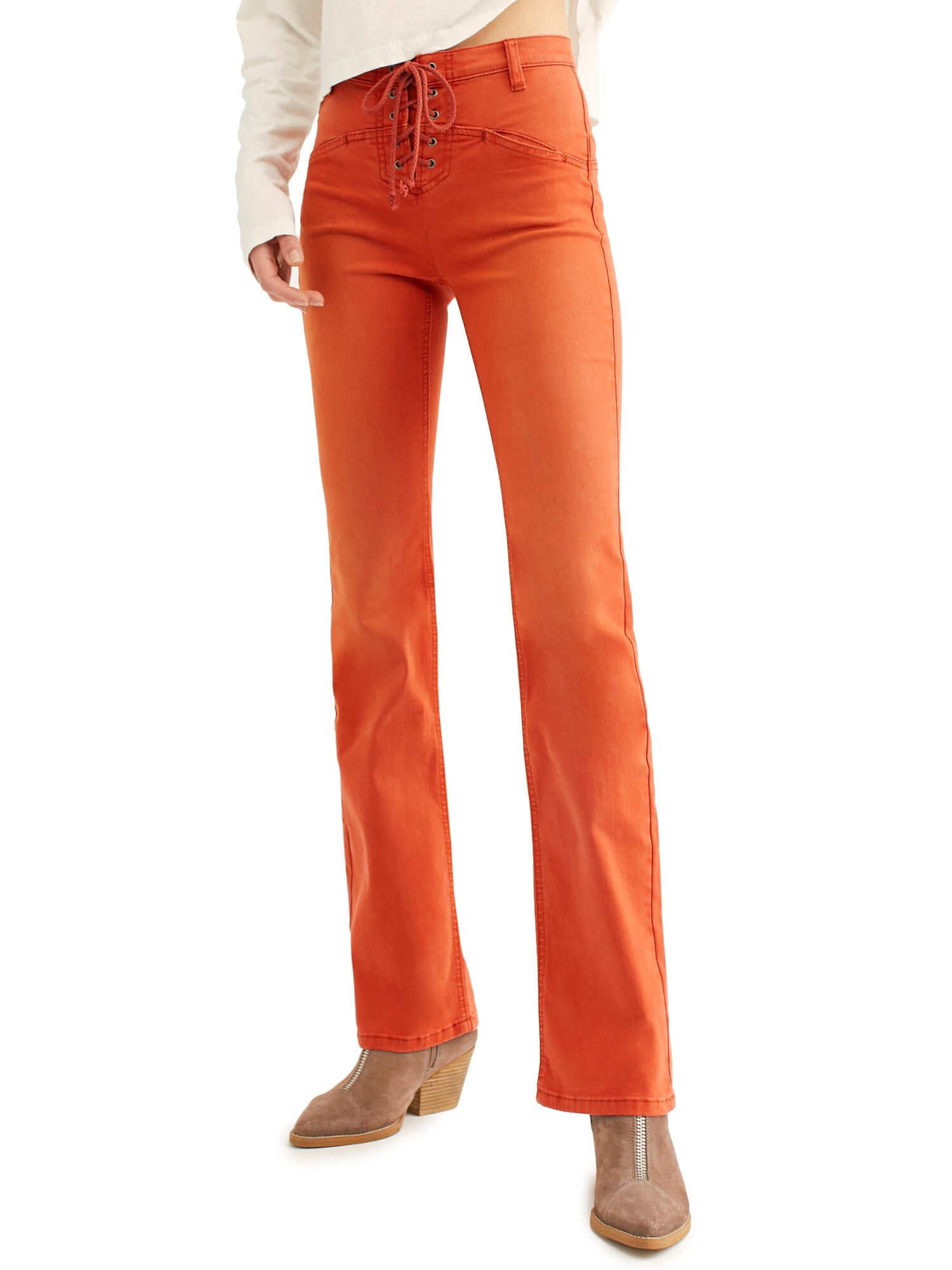 orange bootcut jeans