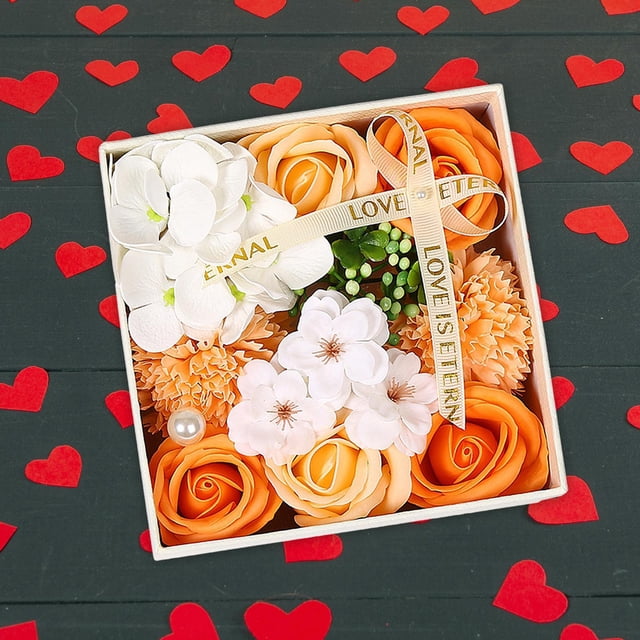 Caja de Flores de Jabón BLESIY Pétalos de Jabón Perfumados Naranja