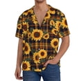 thumbnail image 1 of Fotbe Brown Blue Plaid Sunflower Camisa Estampada de Manga Corta para Hombre, Casual de Verano, Estilo Playero, Sin Arrugas-Medium, 1 of 5
