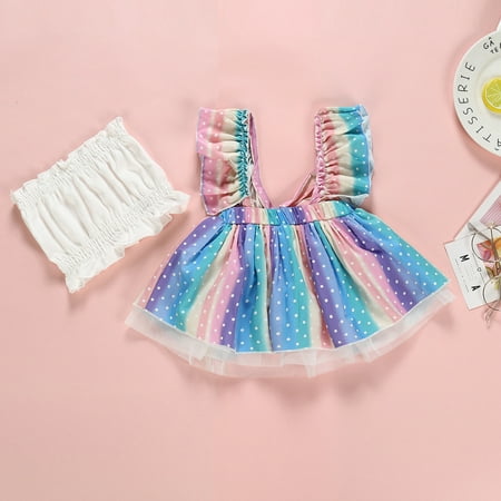 

Huilaibazo Girls Dress Clothing Multicolored Print Sling Summer Girls Dot Two-piece Children s Girls Dress&Skirt