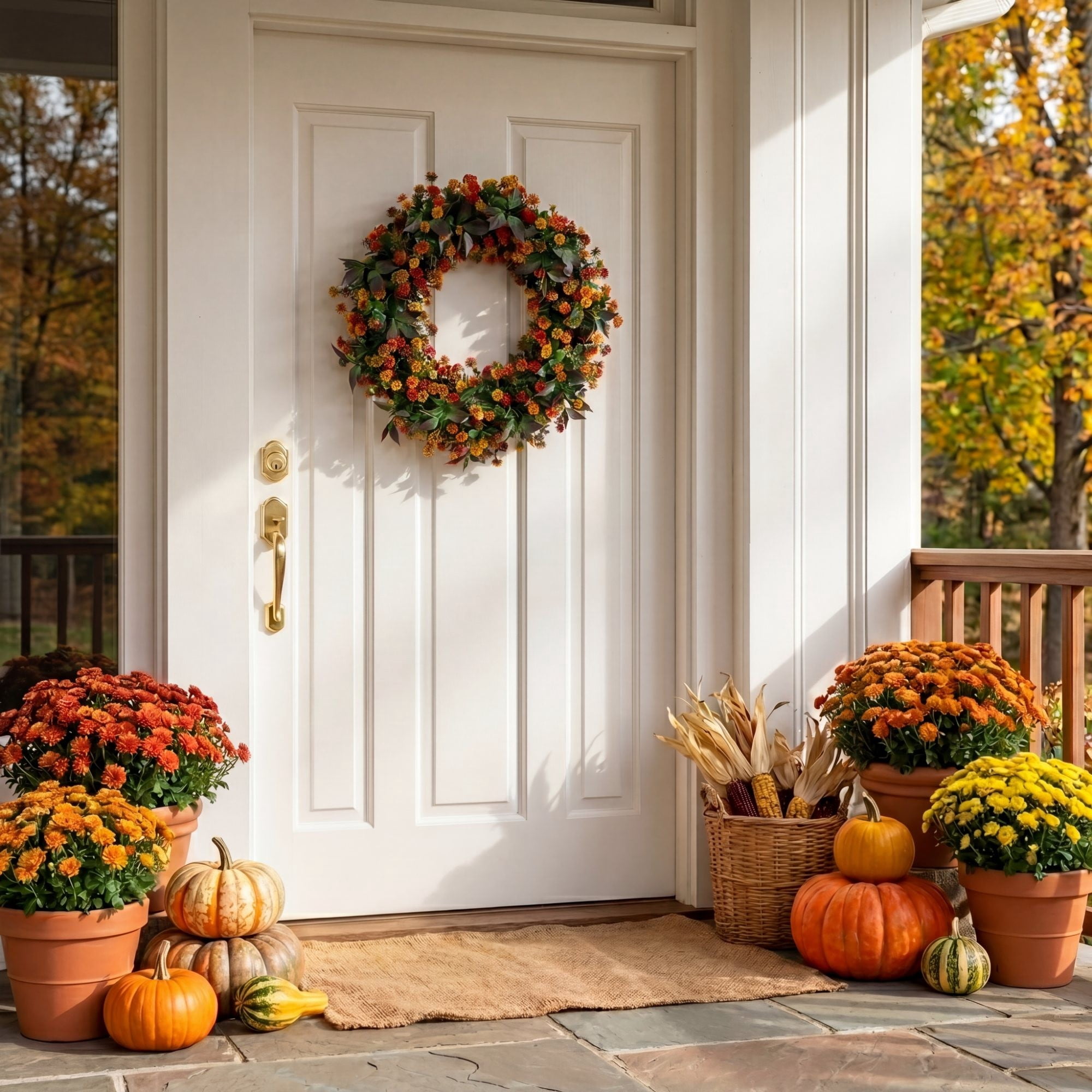 24in. UV Resistant Autumn Artificial Fall Mum Wreath (Indoor/Outdoor)
