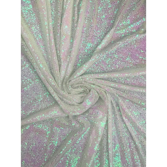 Glitz Sequins on Mesh, Non-Stretch, Sells by the Yard from Sal Tex Fabrics, Iridescent White/Unicorn