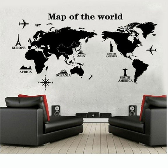 Vadktai World Map Wall Stickers Decor Murals Decal, Acrylic Office Wall Art Decor Bedroom living room TV wall