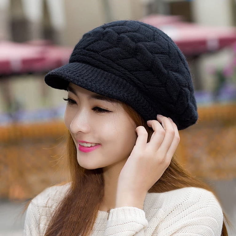 Women Winter Warm Knit Hat Wool Snow Ski Caps with Visor  display picture 1