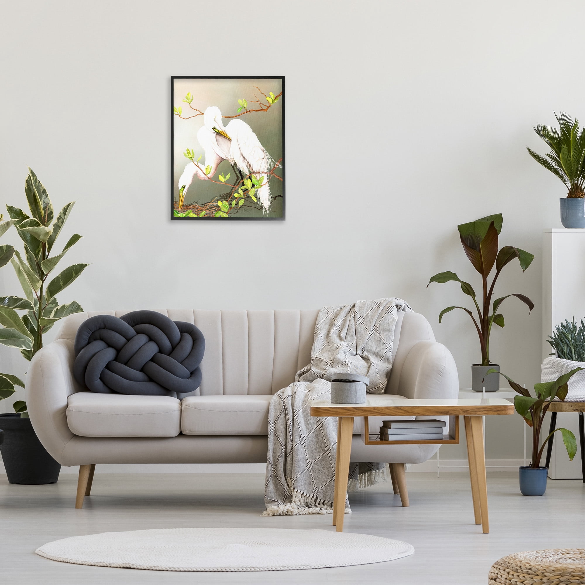 Stupell Industries Gazing Egrets on Branch Animals & Insects Painting Black Framed Art Print Wall Art, 24 x 30
