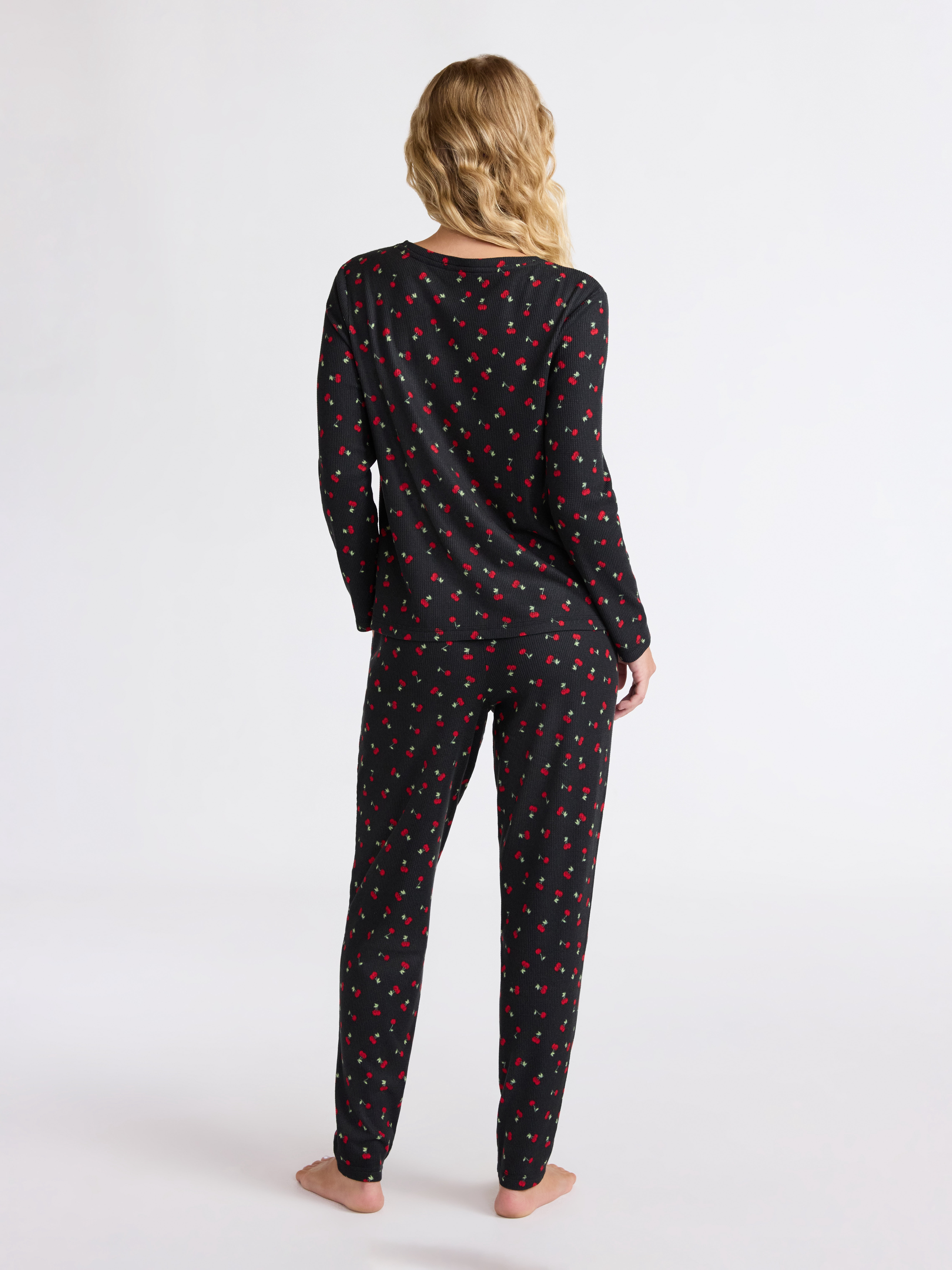 Joyspun Women's Waffle Knit Long Sleeve Top and Joggers Pajama Set, 2-Piece, Sizes S-3X