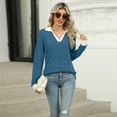 thumbnail image 2 of Women's Contrast Collared Shirts Casual Long Sleeve Ribbed Fall Tops Lightweight Tunic Sweaters, 2 of 3