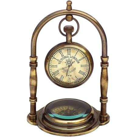 Victorian Vintage Hanging Desk Clock, Antique Brass