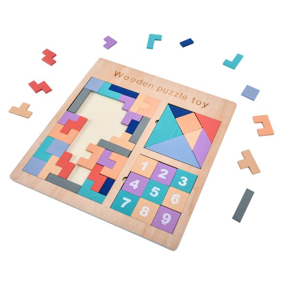 Toys 3 in 1 Wooden Tetris Puzzle Brain Teasers Toy Tangram Jigsaw Intelligence Colorful Wood 3D Russian Blocks Game for Children and Adults Colorful