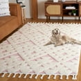 thumbnail image 3 of SAFAVIEH Moroccan Tassel Larry Geometric Shag Area Rug, Ivory/Pink, 4' x 6', 3 of 8