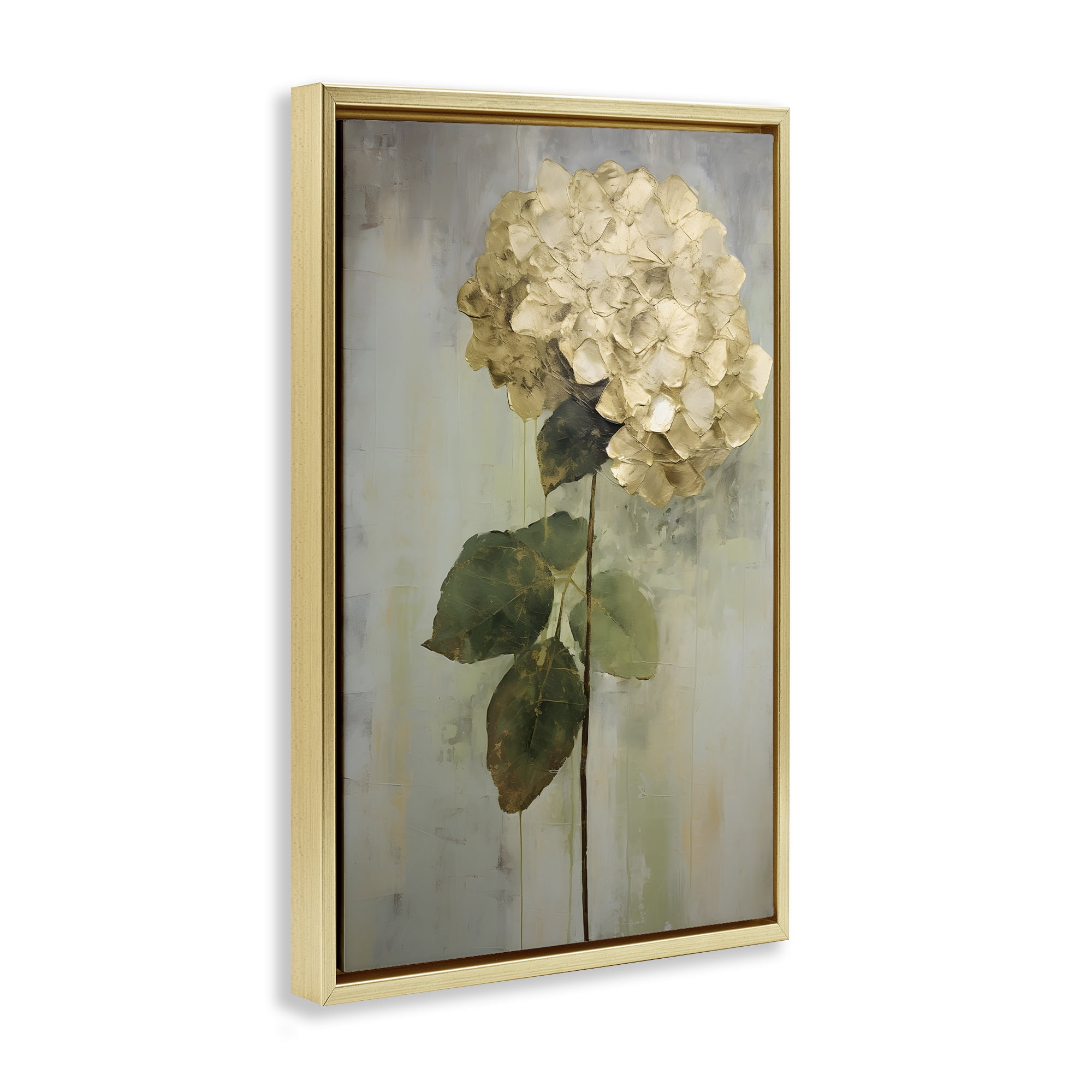 Stupell Industries Single Distressed Hydrangea Botanical & Floral Painting Gold Floater Framed Art Print Wall Art, 17 x 25