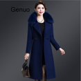 thumbnail image 3 of Chaquetas de longitud media con cuello de solapa para mujer, abrigos de lana gruesa de piel con doble botonadura, Color sólido elegante, Otoño e Invierno, 3 of 5