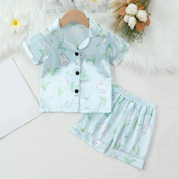 Kids Satin Pajamas for Boy Funny Cartoon Printed Kids Button Down Pajamas Set Pjs Sleepwear Outfits Christmas Pjs Girls 5-6 Years Kids Clothes