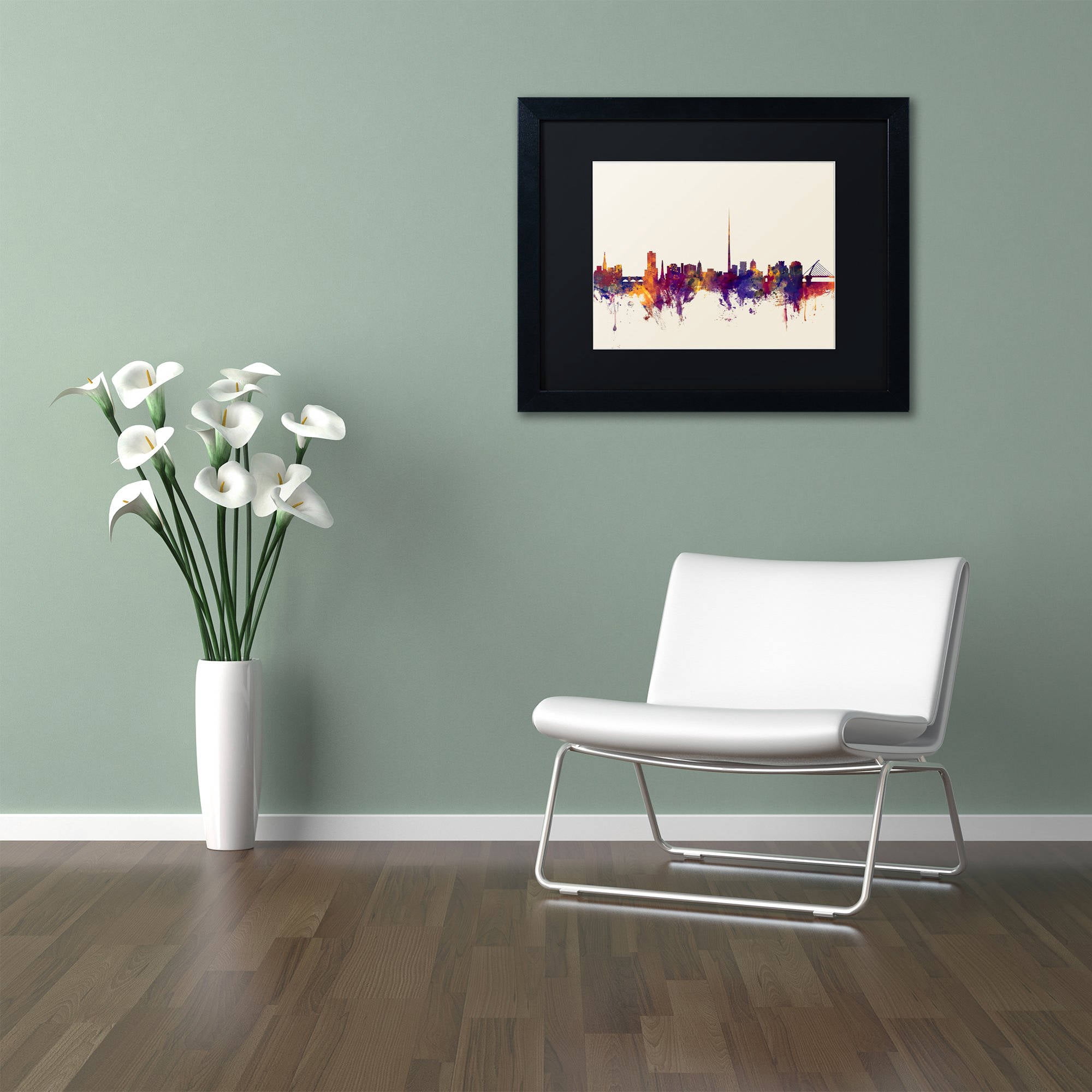 Trademark Fine Art "Dublin Ireland Skyline" Canvas Art by Michael Tompsett, Black Matte, Black Frame
