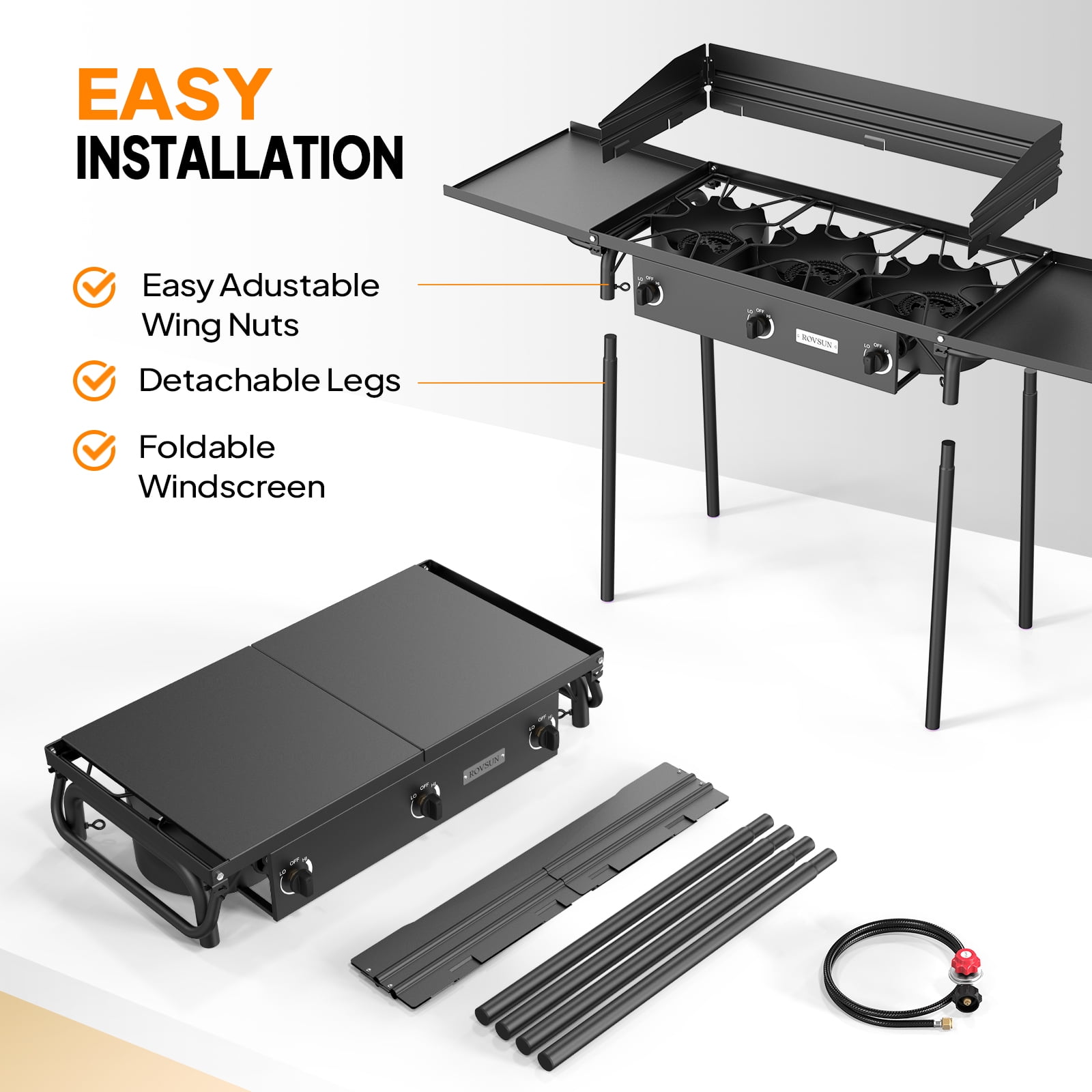 VINGLI 3 Burner Propane Camping Stove with Windscreen, Carrying Bag and Gas Regulator
