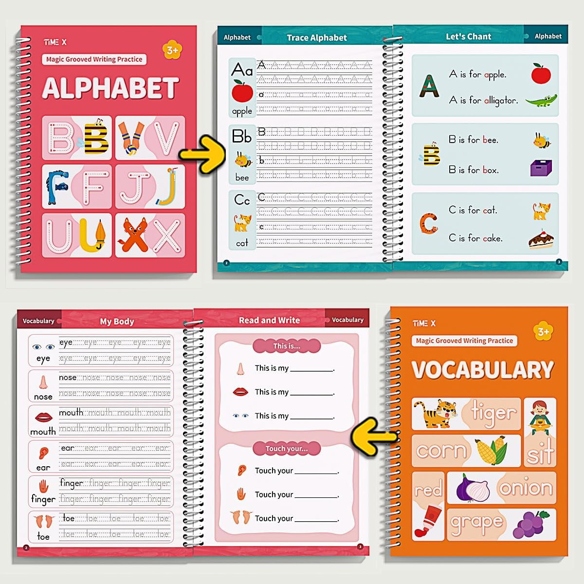 Timetome Magic Grooved Writing Practice Books, Reusable 3D Groove Handwriting Practice Workbooks for Kids Ages 3-8(Practice 6-Books)
