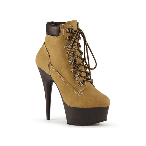DELIGHT-600TL-02, 6" Heel 1 3/4" Platform Lace-up Front Bootie