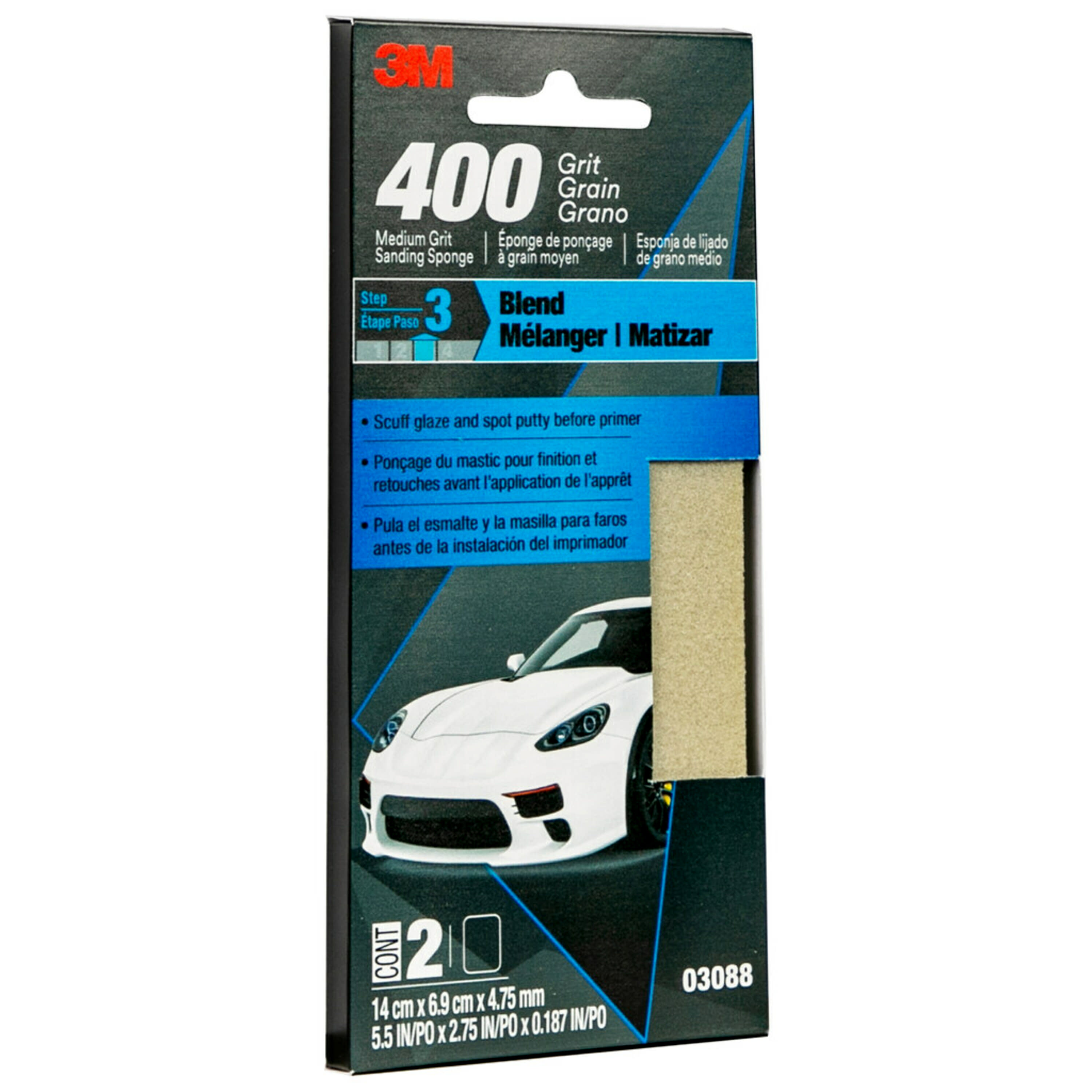 3M Performance Soft Sanding Sponge, 03088, 51/2 Inch x 23/4 Inch, 2