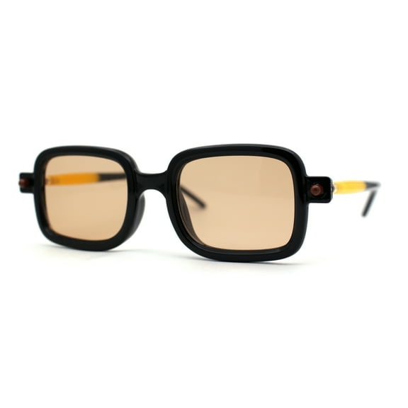 Hipster Vintage Styling Rod Arm Narrow Rectangle Sunglasses Black Yellow Light Brown
