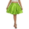 thumbnail image 6 of HDE Plus Size Shiny Metallic Skater Skirt High Waisted Holographic Pleated Skirt Bright Green 4X, 6 of 6