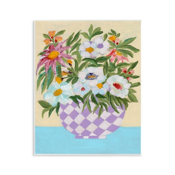Stupell Industries Checkered Flower Pot Plants & Flowers Painting Unframed Art Print Wall Art, 11 x 14
