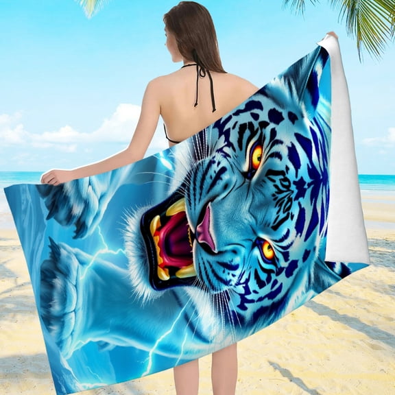 RKSupls Lightning Blue Tiger Microfiber Beach Towel, Extra Large Quick Dry Lightweight Towel for Travel Swimming Camping, Soft Super Absorbent- 55.1x27.6in