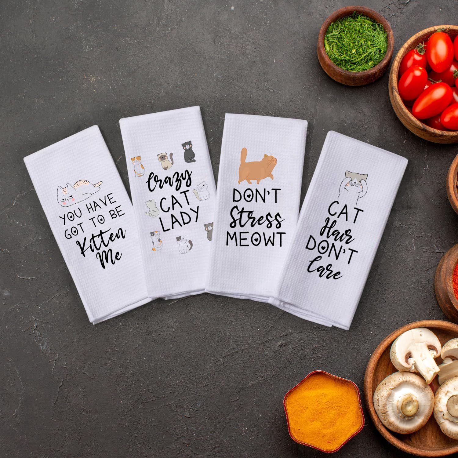 Microfiber Dish Towels Funny Cat Puns Funny Kitchen Towel Set of 4 - Best Housewarming Gifts for New Home, Tea Towels for Kitchen Funny, Cat Lady Kitchen Gifts, CatThemed Dish Towels with Sayings