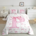 thumbnail image 2 of jejeloiu Chic Bowtie Ribbon Queen Comforter Set,Pink Bow Knot Bedding Sets,First Letter P Bedding Comforter Set For Girls,Super Cozy Room Decor Reversible,3 Pieces, 2 of 8