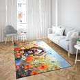 thumbnail image 4 of Welcome Spring Summer Portuguese Water Dog Portrait Flower Blue Sky Indoor Rug PWD Portie Fishing Dog Lover Carpet Living Bed Room Sofa Home Decor - 12001, 4 of 5