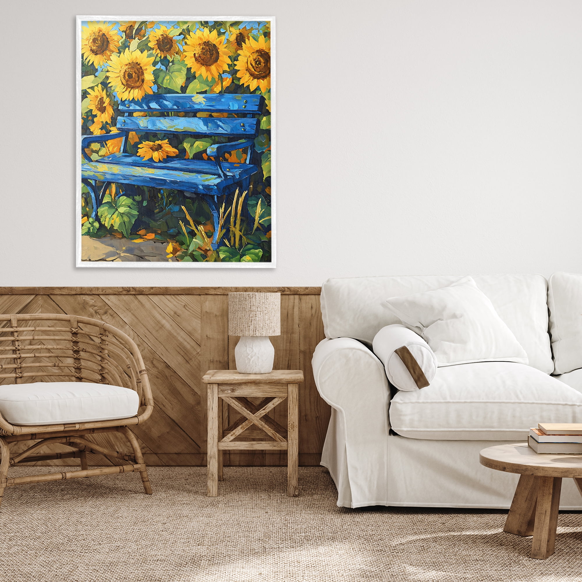 Stupell Industries Bench in Sunflower Field White Framed Giclee Art, design by Creative Studio