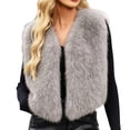 thumbnail image 2 of Ayolanni Women's Faux Fur Vest Open Front Sleeveless Solid Jackets Warm Winter Cropped Outerwear with Pockets Gray L, 2 of 5