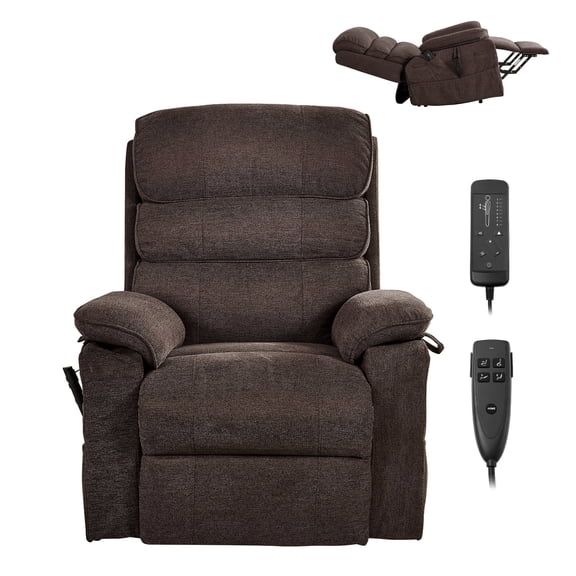KFFKFF Power Lift Recliner Chair with Dual Motor, Adjustable Positions, Heat and Massage Functions, Remote Control, Side Pockets, Chenille Fabric, Brown