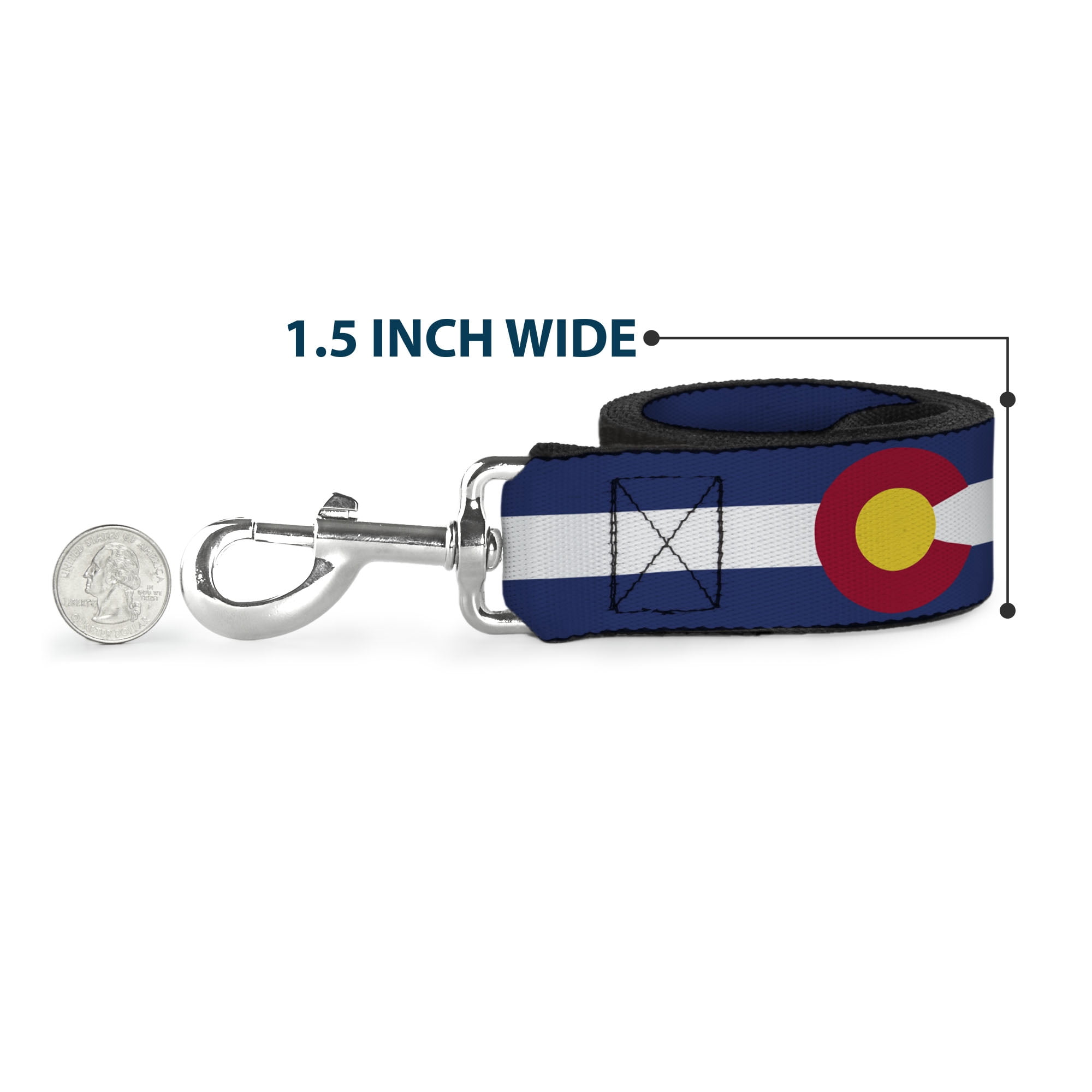 Buckle-Down Pet Leash, Dog Leash, Colorado Text Flag Blue White Red Yellow, 6 Feet Long 1.0 Inch Wide